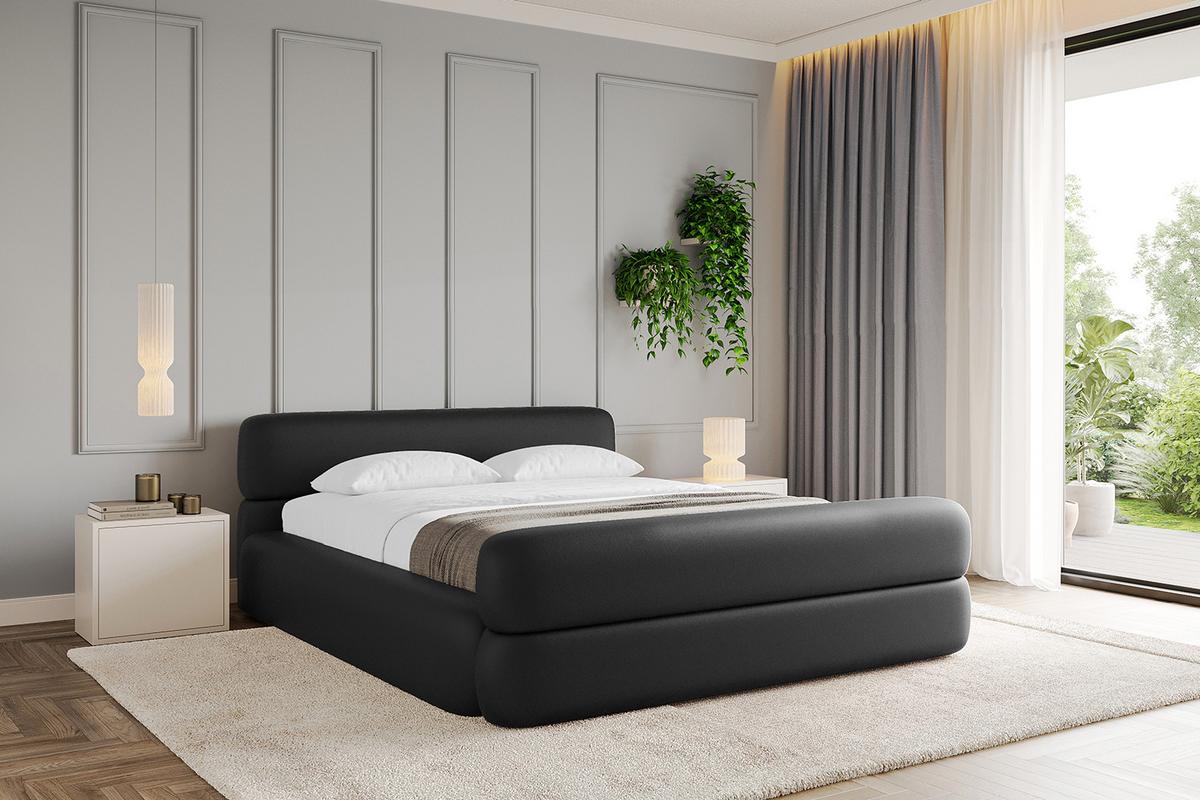 POLSTERBETT mit Bettkasten, Fußteil und Lattenrost, Boxbett mit Matratze H3/H4 - ENORA-Z-V1 180x200 Schwarz Kunstleder - Schwarz Hochglanz, Holzwerkstoff/Textil (180/200cm) - ALTDECOR