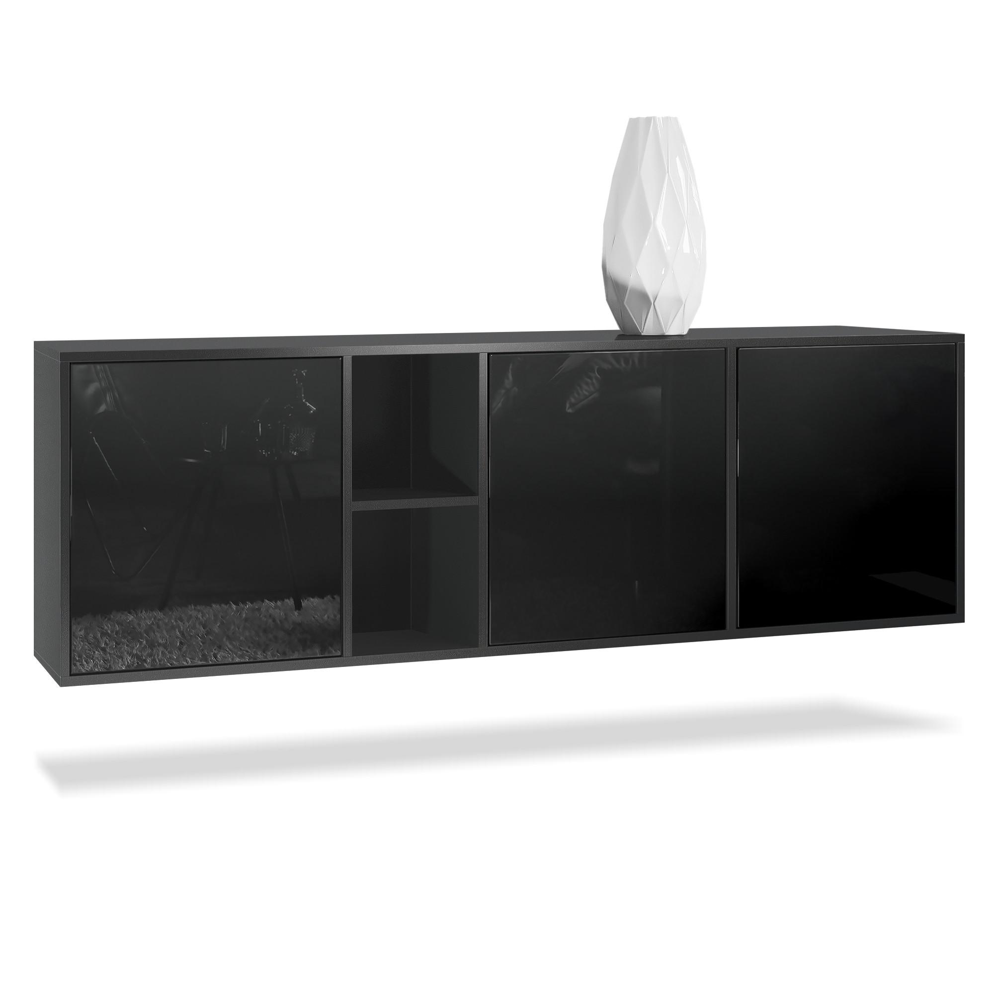 SIDEBOARD Cuba Türen in Schwarz Hochglanz - Schwarz Hochglanz, Holzwerkstoff (182/53/35cm) - Vladon