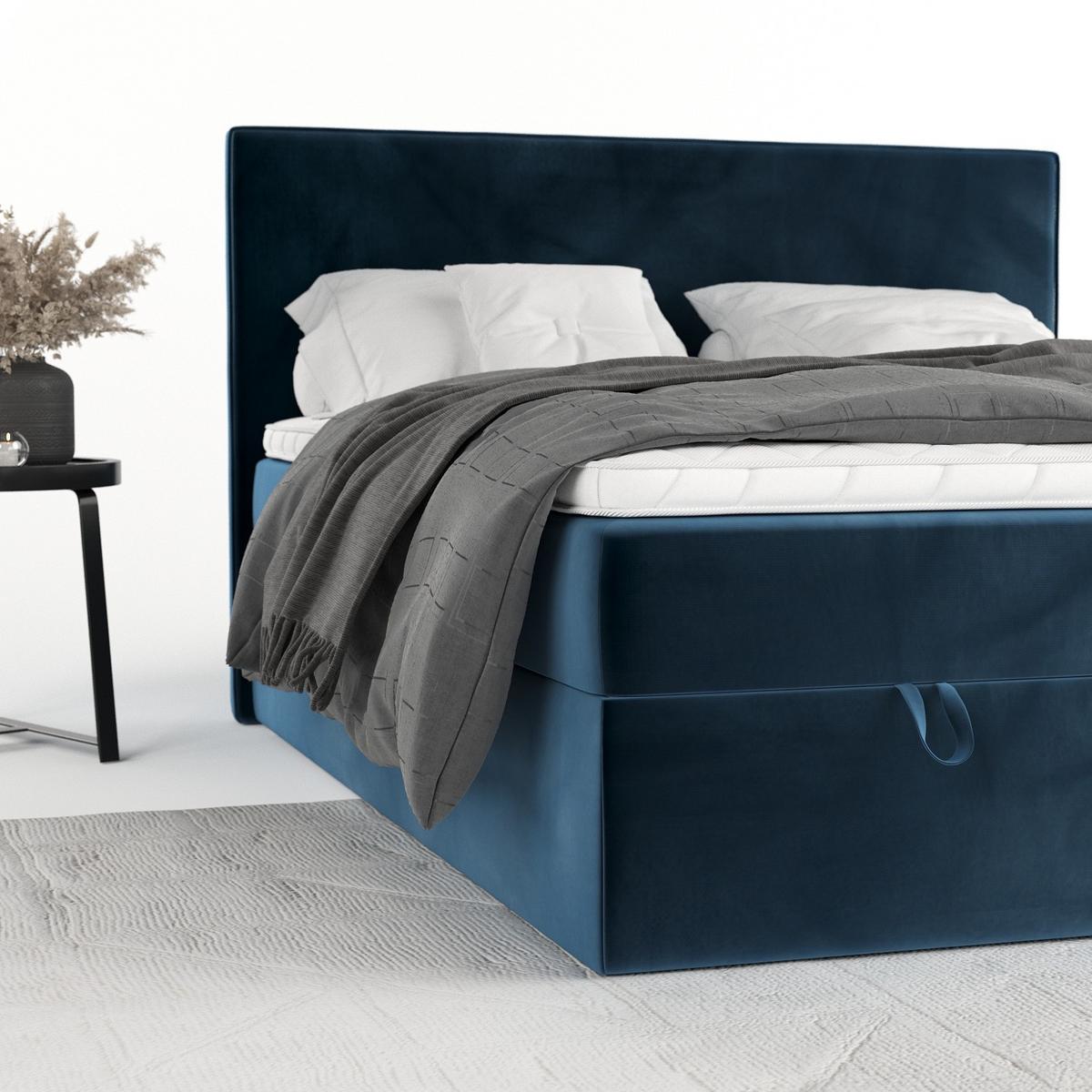 BOXBETT Velma 160/200 cm Dunkelblau im Kronos Stoff - Schwarz/Dunkelblau, Holz/Holzwerkstoff (160/200cm) - AltaBeds