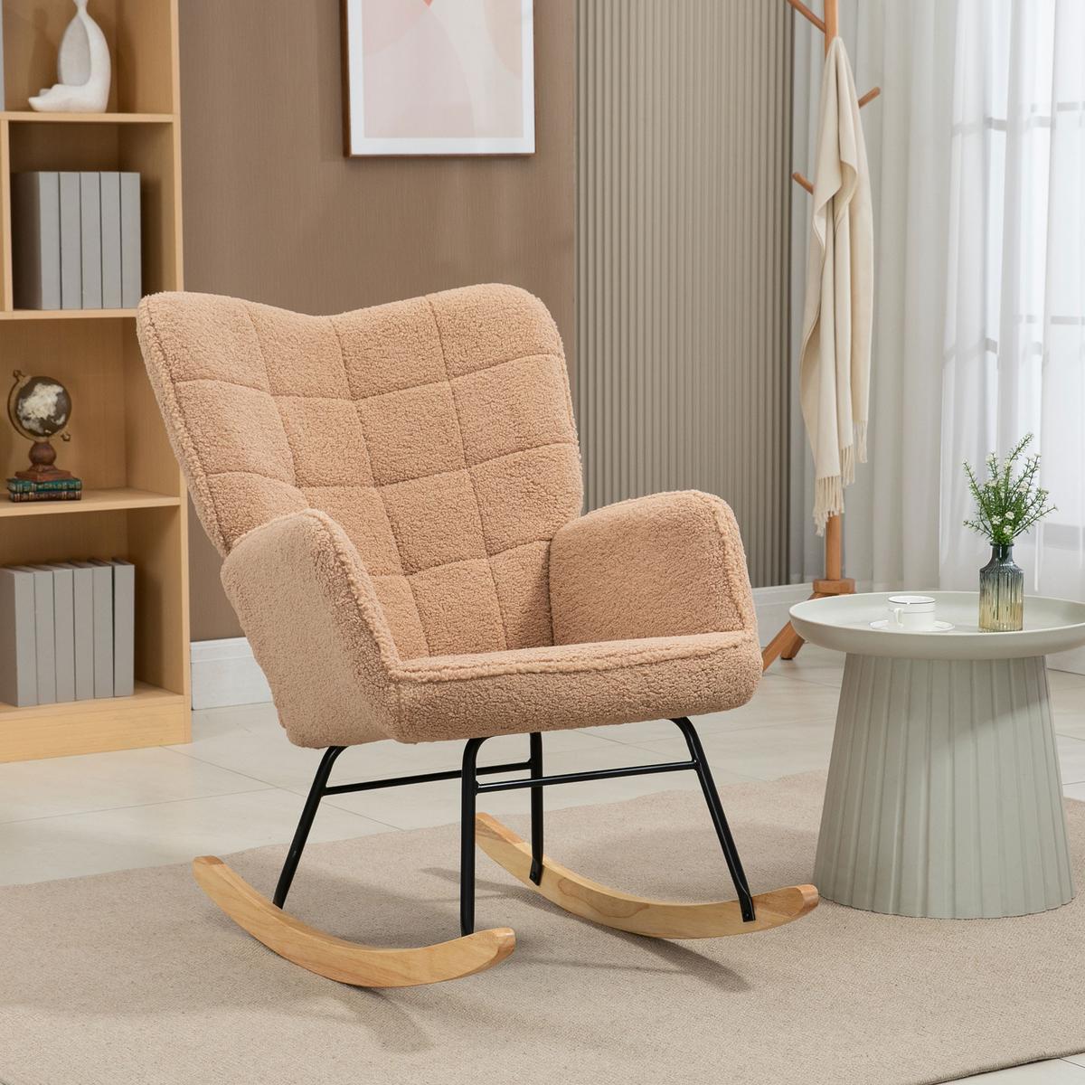 SCHAUKELSTUHL Sessel Relaxsessel bis 120 kg, Polyester, Braun 98x71x101cm - Braun/Naturfarben, Buchenholz/Textil (98/101/71cm) - HOMCOM