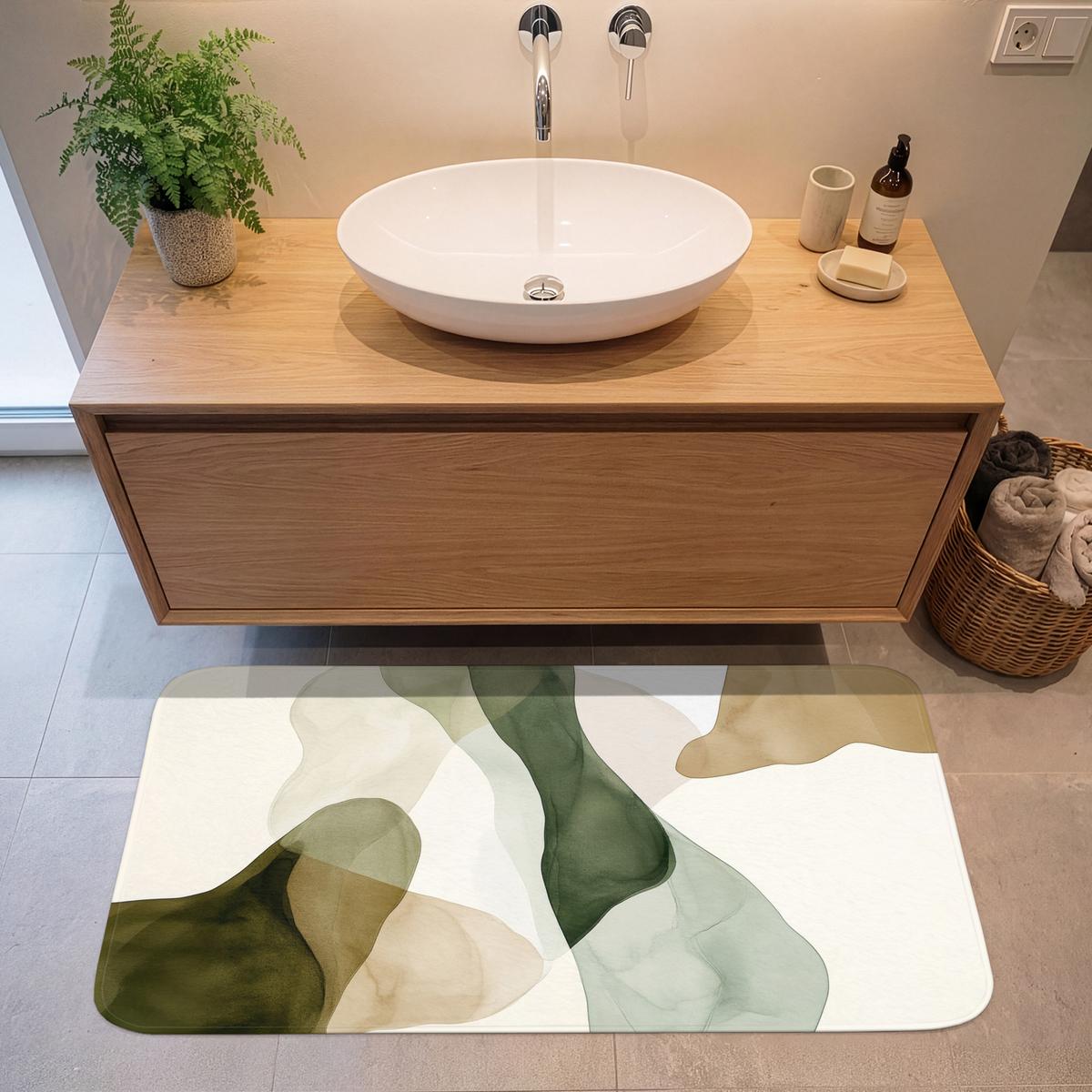 BADEMATTE Japandi - Abstrakt - Grün 120x60 cm - Grün, Textil (120/60cm) - OnlyWow