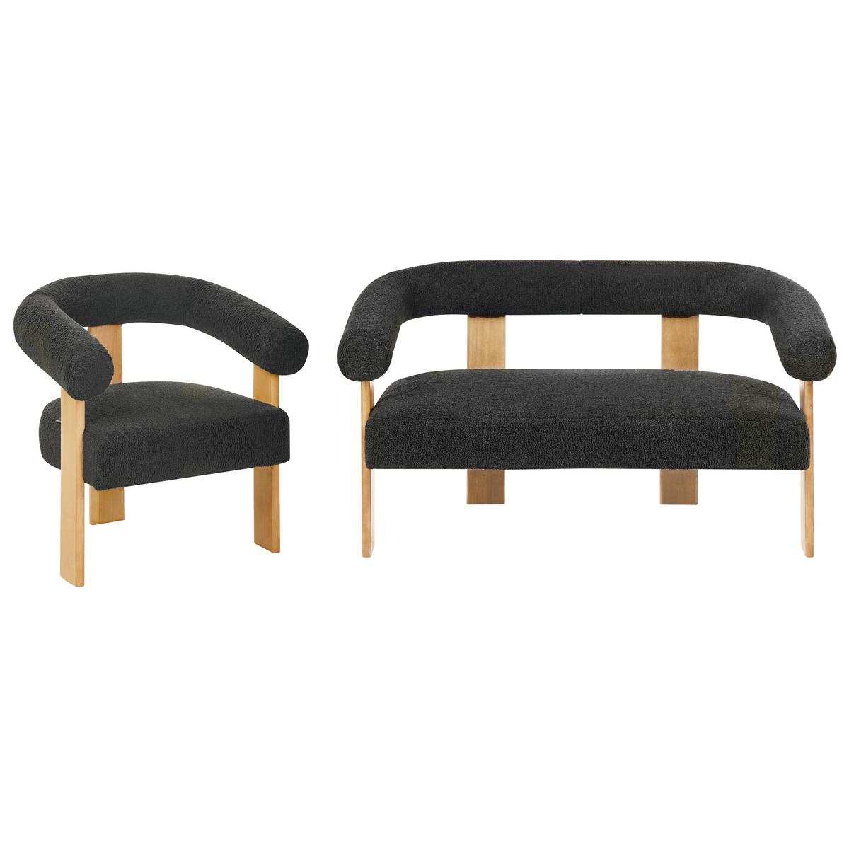 SOFA-SET Bouclé Schwarz/Hellbraun Ilbro - Schwarz/Braun, Textil (138/76/68cm) - Beliani