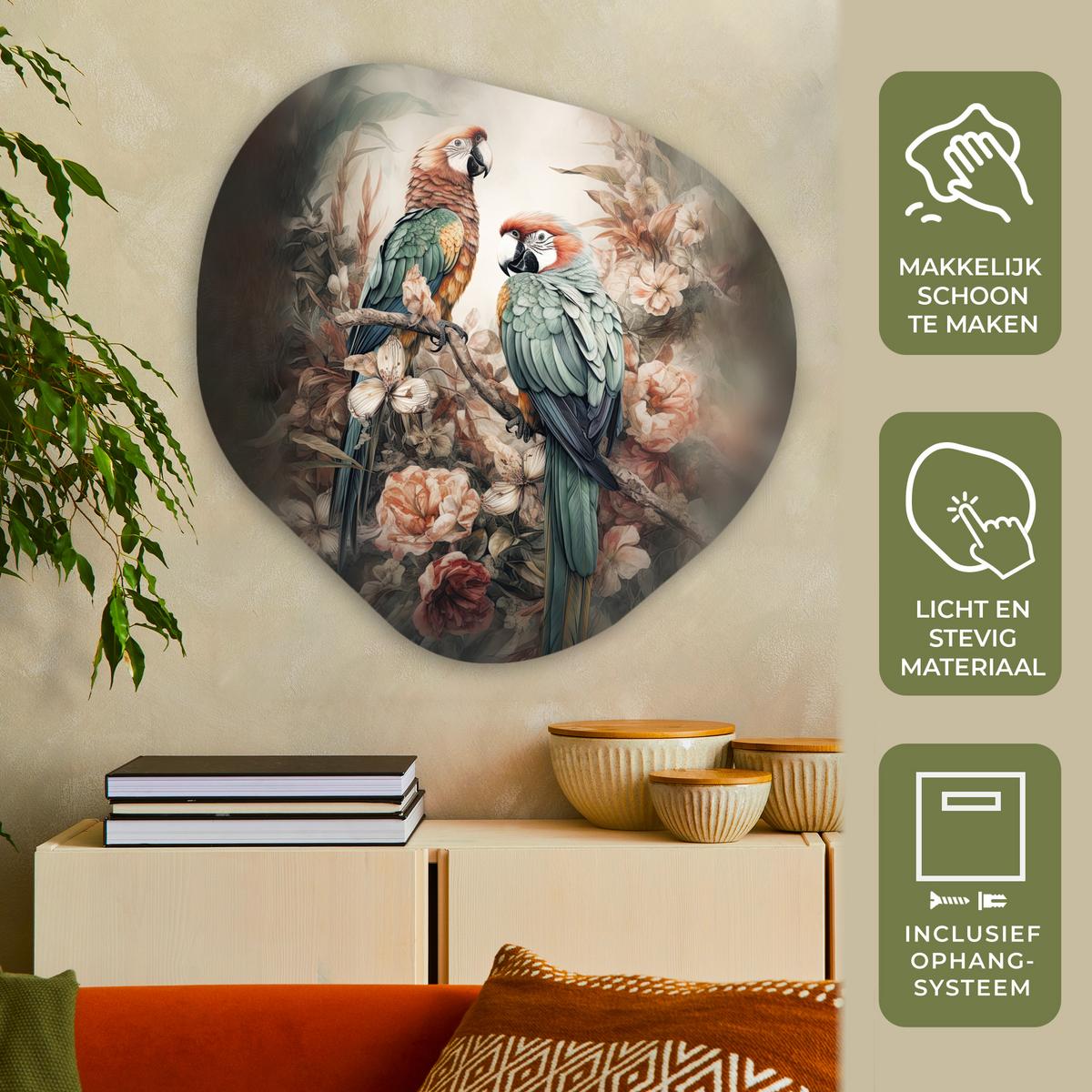 WANDBILD Papageien - Vögel - Natur - Blumen Room Decor 90x90 cm - Baltimorefarben, Kunststoff (90/90cm) - MuchoWow