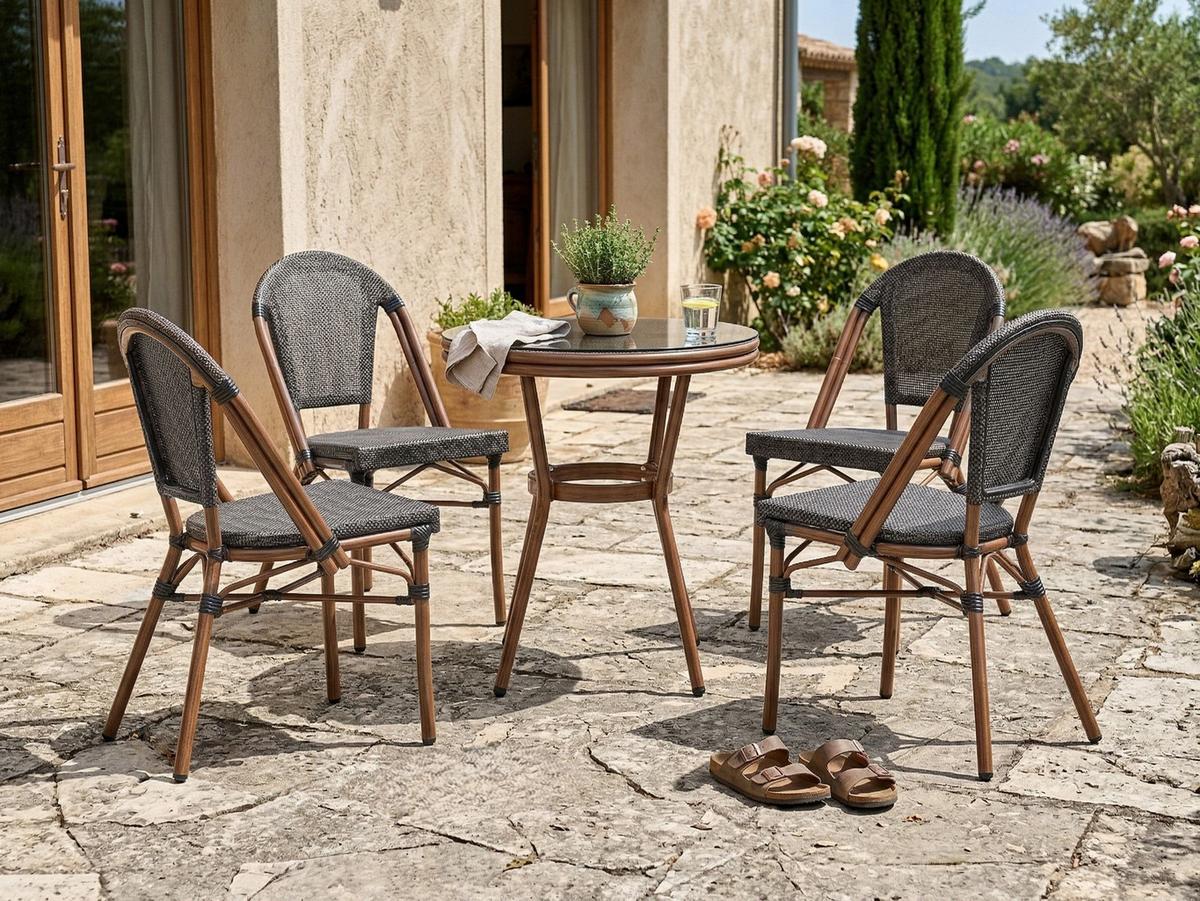 GARTENMÖBEL-SET 4-Sitzer Grau Polyrattan Rifreddo - Grau, Kunststoff - Beliani
