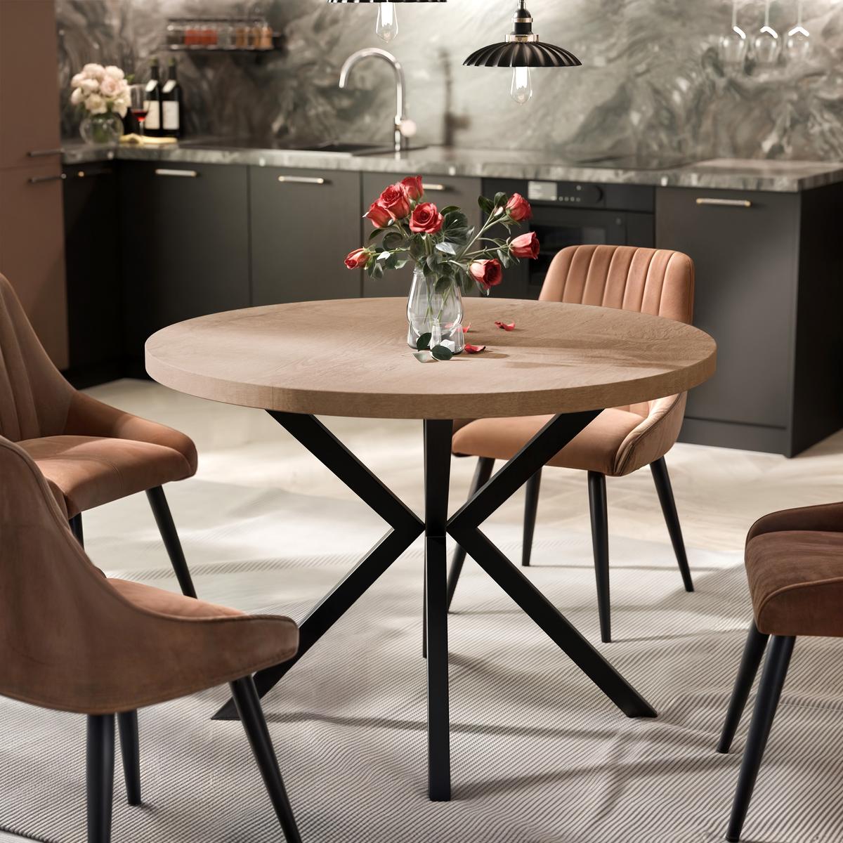 AUSZIEHTISCH MILTON 120-196/76 cm mit Metallgestell, Schwarz / Lefkas-Eiche - Schwarz/Eiche San Remo, Holzwerkstoff/Metall (120/120/76cm) - Idohome