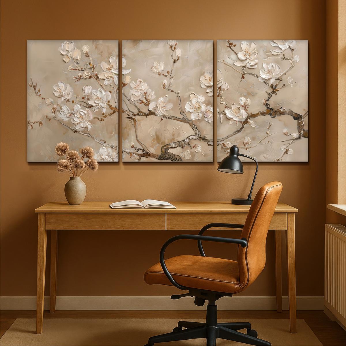 LEINWANDBILD 3er Set Beige - Blüte - Modern 180x80 cm - Beige, Textil (180/80cm) - MuchoWow