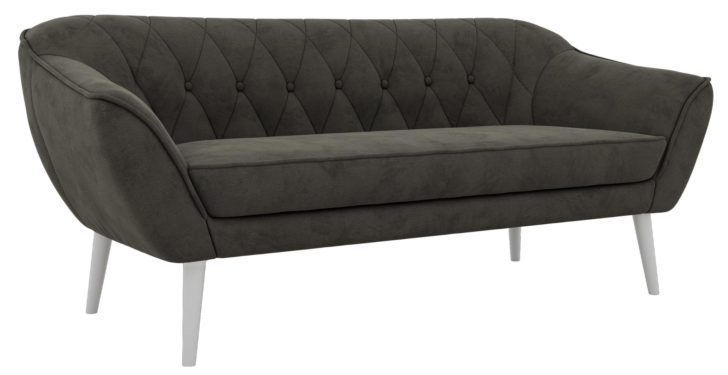 3-SITZER-SOFA PIRS - Dunkelgrau Velvet - Weiße Beine - Dunkelgrau/Weiß, Holzwerkstoff/Textil (180/75/74cm) - MKS