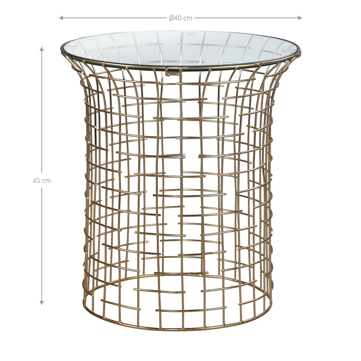 BEISTELLTISCH rund Ø40x45 cm mit Eisengestell Gold und Glasplatte - Goldfarben, Glas (40/40/45cm) - WOMO-DESIGN