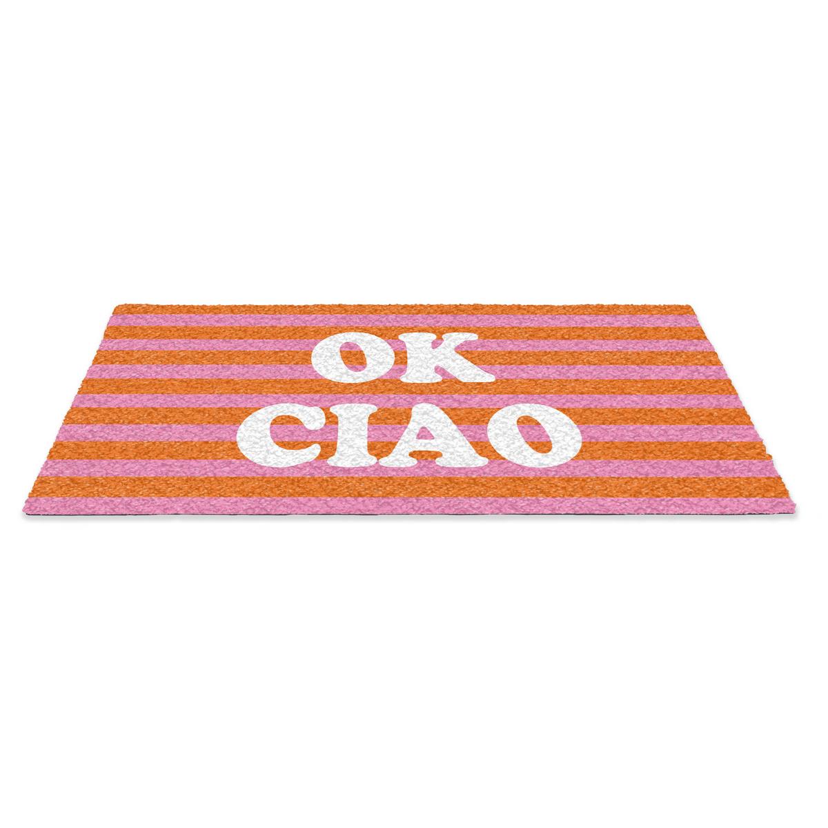 FUSSMATTE Ciao - Zitat - Streifen Sauberlaufmatte 60x40 cm - Orange, Kunststoff (60/0.4cm) - MuchoWow