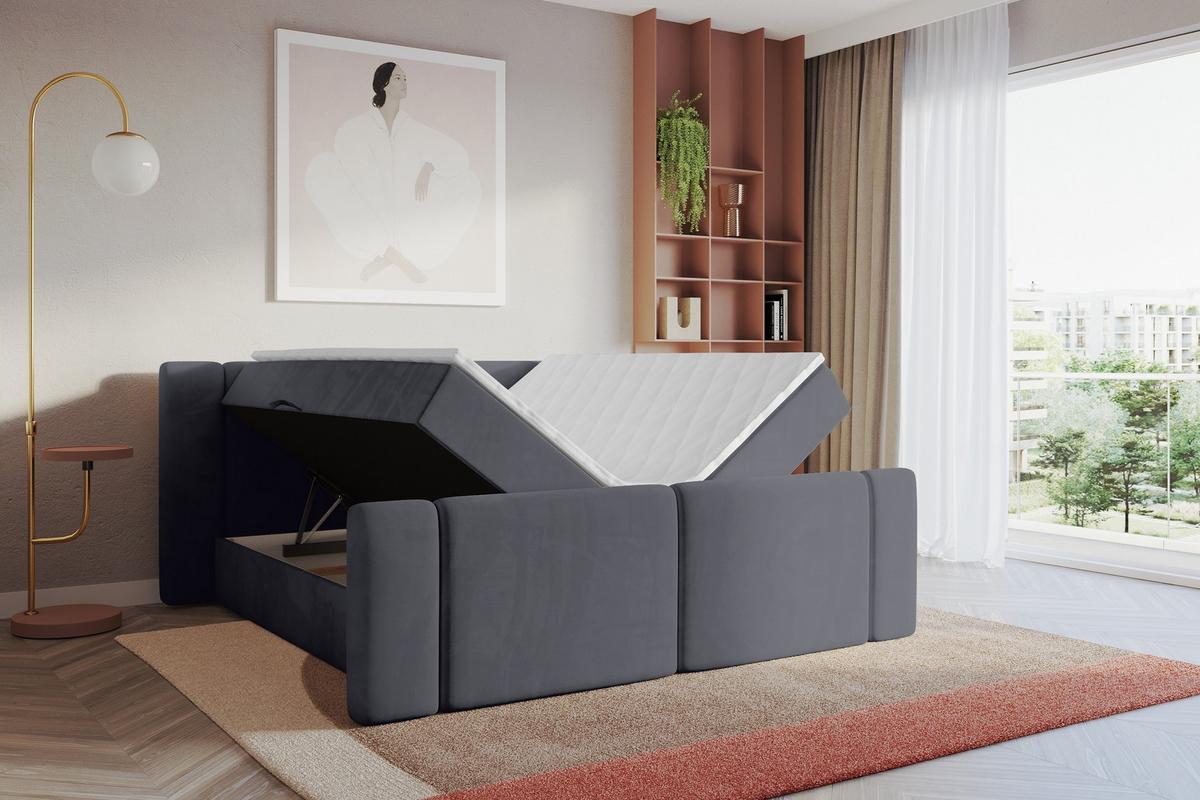 BOXBETT mit Matratze H4 - EVON Zanozek - 180x200 cm Dunkelgrau - Dunkelgrau, Holzwerkstoff (180/200cm) - ALTDECOR