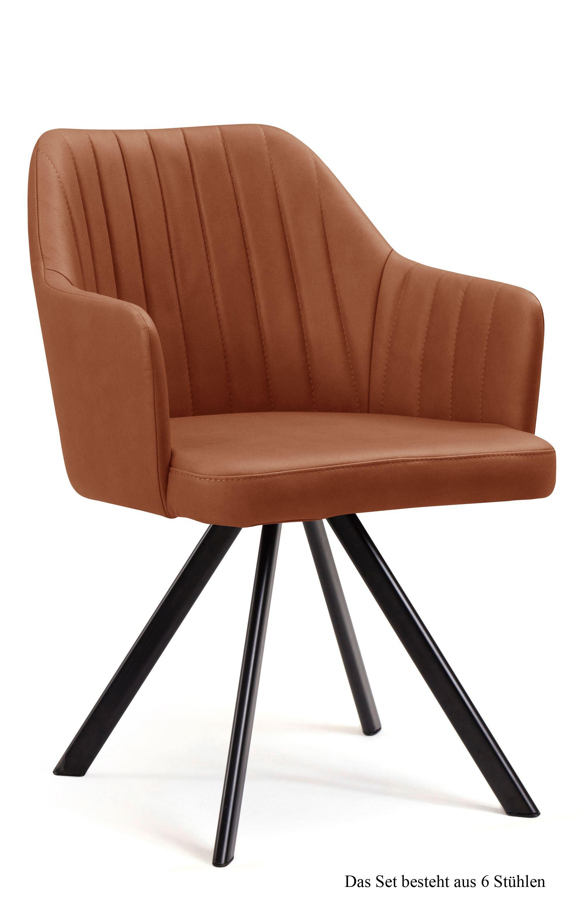 ARMLEHNSTUHL drehbar (6er-Set) Dhana 58x81x60 Schwarz/Cognac - Cognac/Schwarz, Kunststoff (60/81/58cm) - 58aufmkessel