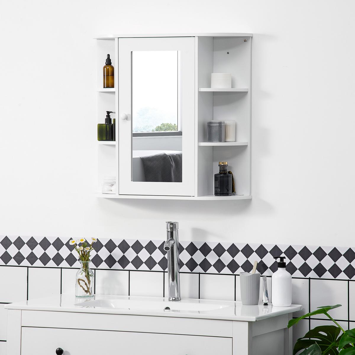 SPIEGELSCHRANK, MDF, Weiß, 66 x 17 x 63 cm - Weiß, Metall (66/63/17cm) - HOMCOM