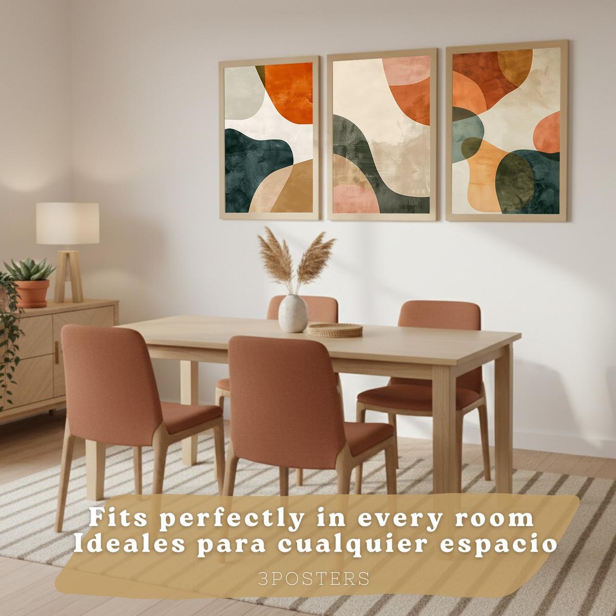 POSTER Set of 3 Abstract Shape Wall Art Prints Modern Brown Green Orange Decor for Living Room Bedroom Kitchen Bathroom Rahmenlos A4 - Klar, Papier (29.7/1/21cm) - Nacnic