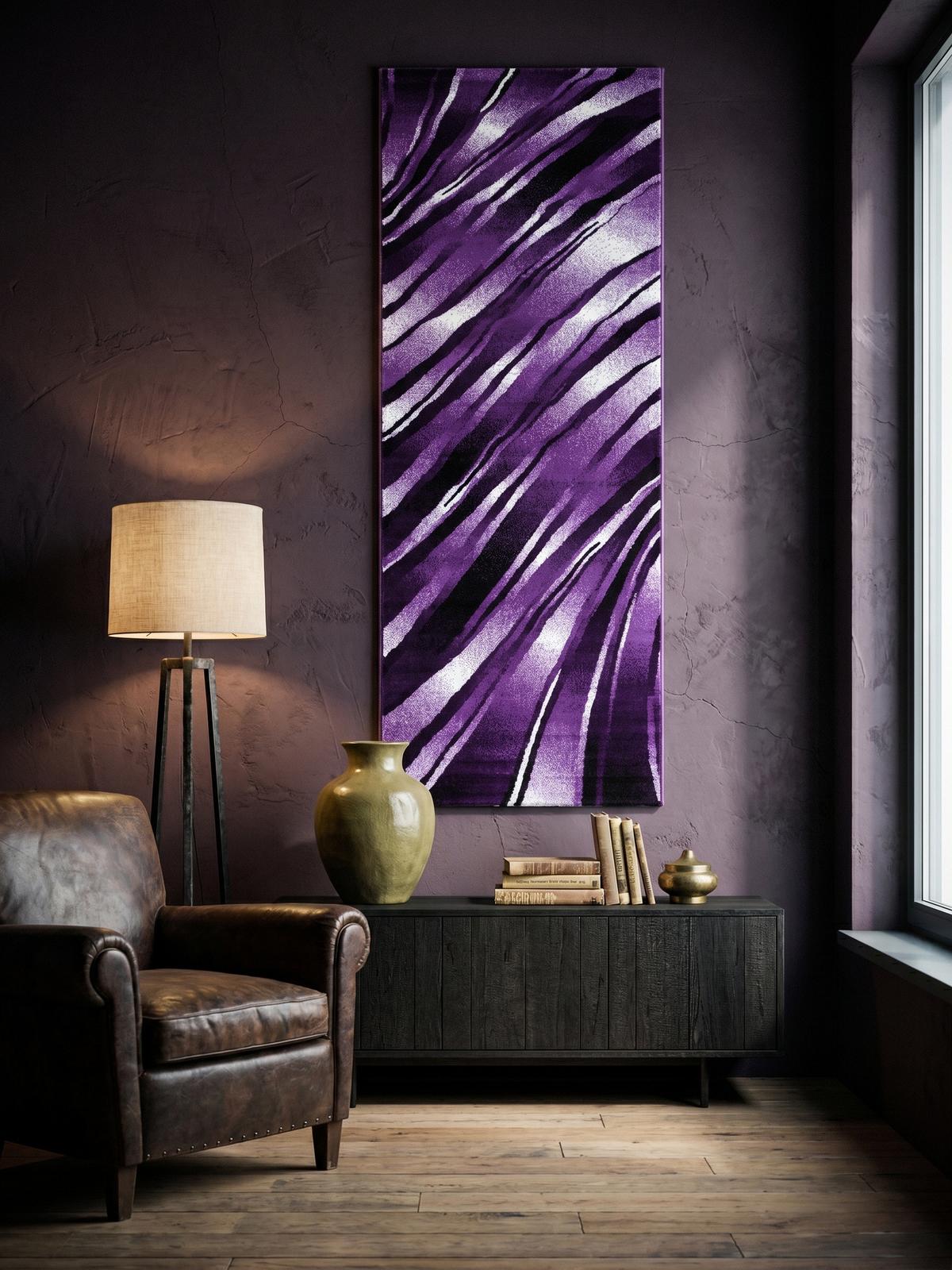 KURZFLORTEPPICH DRAU, mit abstraktem Wellenmuster, Violett, 80 x 300 cm - Lila, Textil (80/300cm) - KADIMA DESIGN