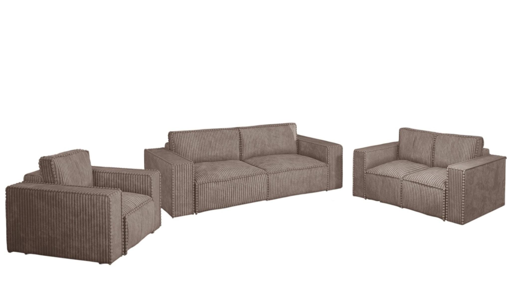 SOFASET Vajana 3-2-1 - Beige, Holzwerkstoff/Textil (240/86/102cm) - Fun Möbel