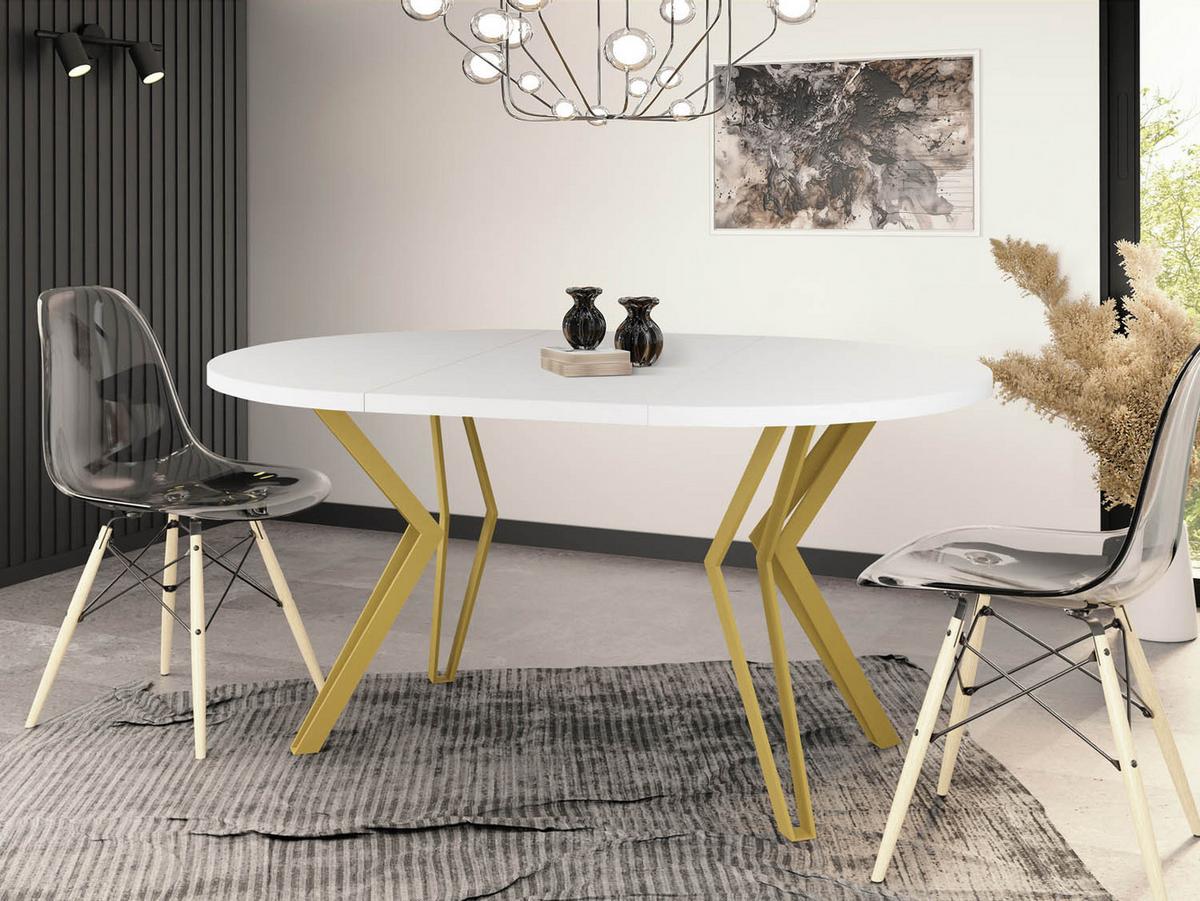 ESSTISCH Daisy runder ausziehbarer, Weiß 100-180/100/76 cm - Goldfarben/Weiß, Holzwerkstoff/Metall (100/180/76cm) - WFL GROUP