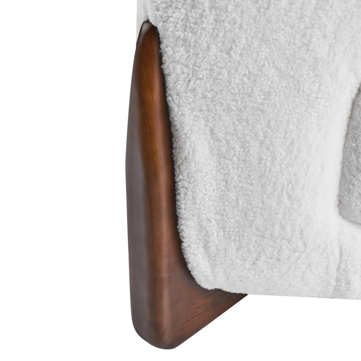 SESSEL Bouclé Weiß Vinliden - Weiß/Braun, Holz/Textil (118/62/87cm) - Beliani