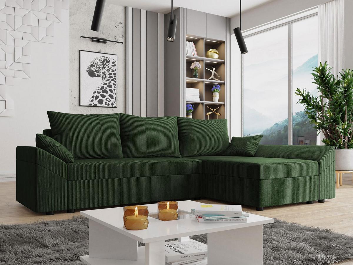 ECKSOFA Dante L Cord - Schwarz/Grün, Holz/Kunststoff (240/140cm) - MIRJAN24