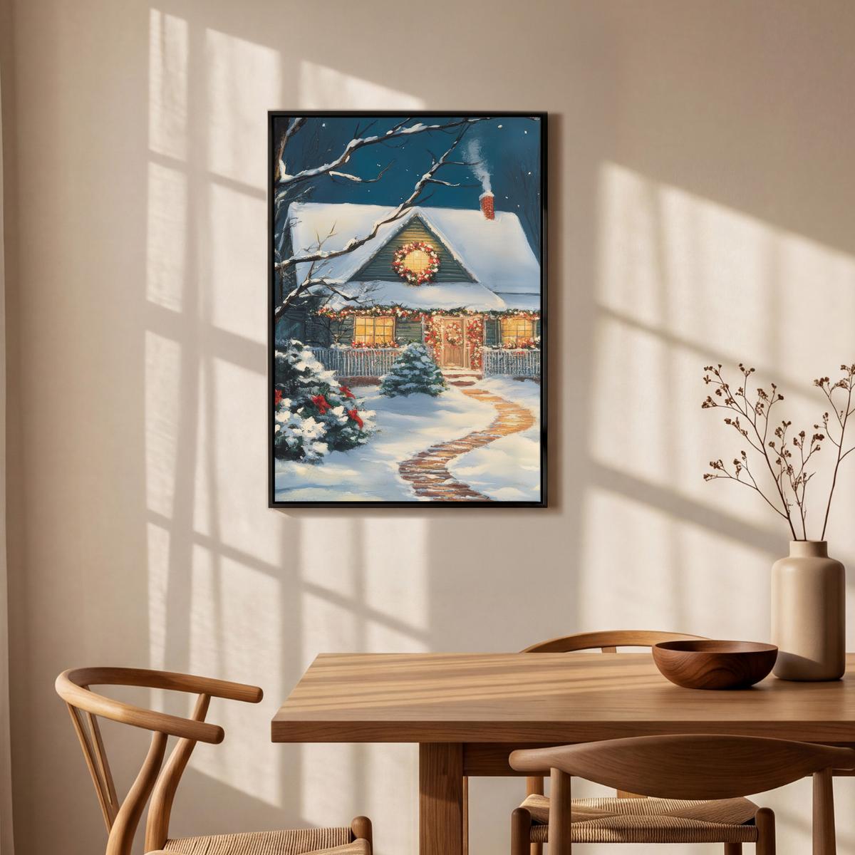 LEINWAND Bilder mit Rahmen - Weihnachten - Weihnachtsbaum - Winter - Zuhause - Schnee - 60x90 - Smaragdgrün, Textil (60/90cm) - MuchoWow