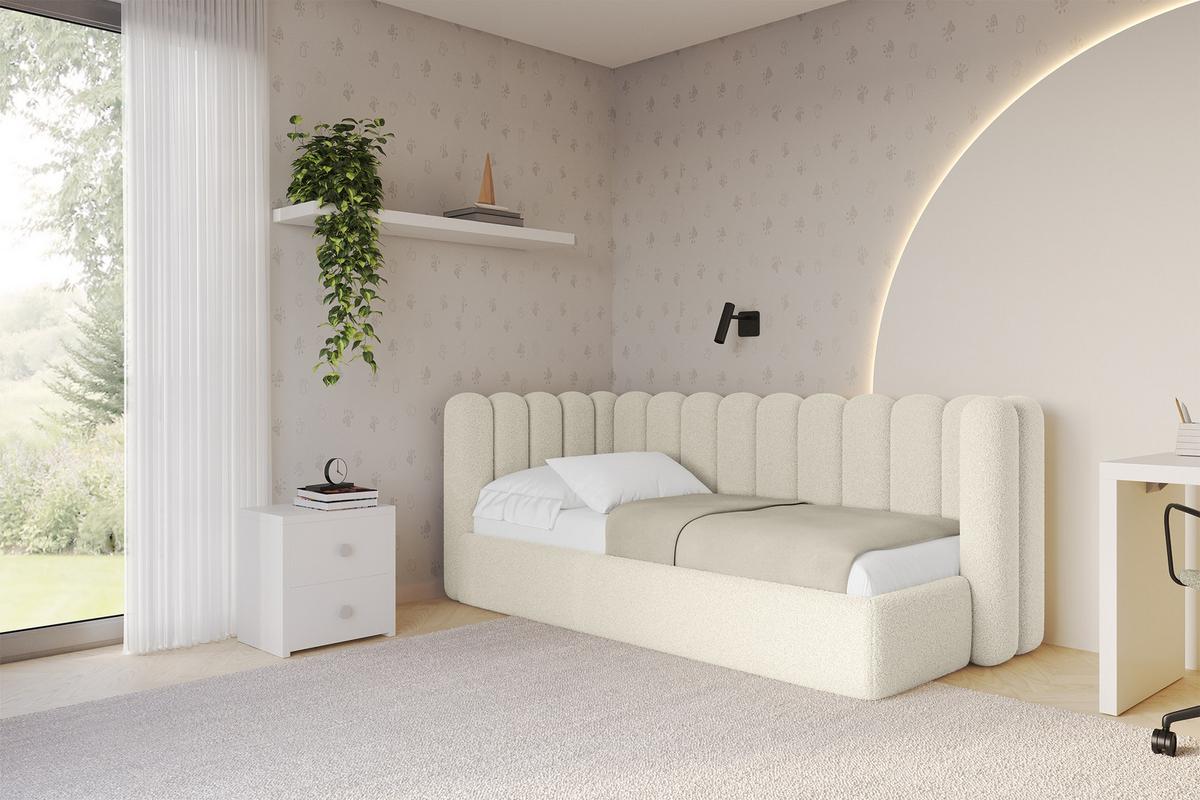 EINZELLBETT Jugendbett mit Bettkasten und Matratze H3/H4, Rechts - HUGY 100x200 Beige - Champagner, Holzwerkstoff/Textil (100/200cm) - ALTDECOR