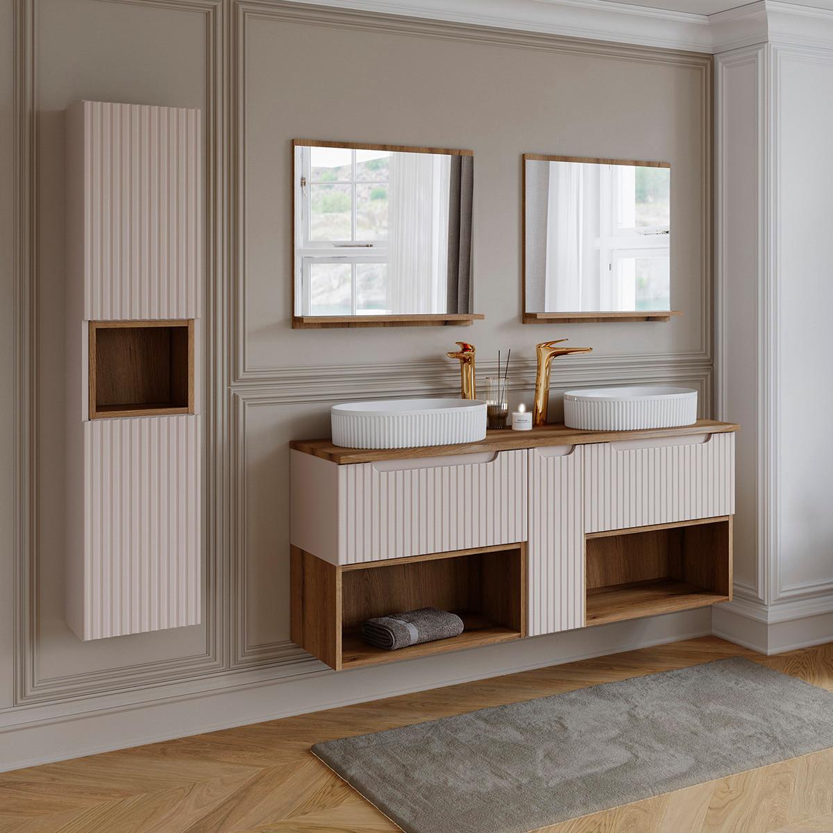 BADMÖBEL 140.4cm Riva 2er-Set Kaschmir - Beige, Holzwerkstoff (140.4/60/40cm) - Petits-meubles