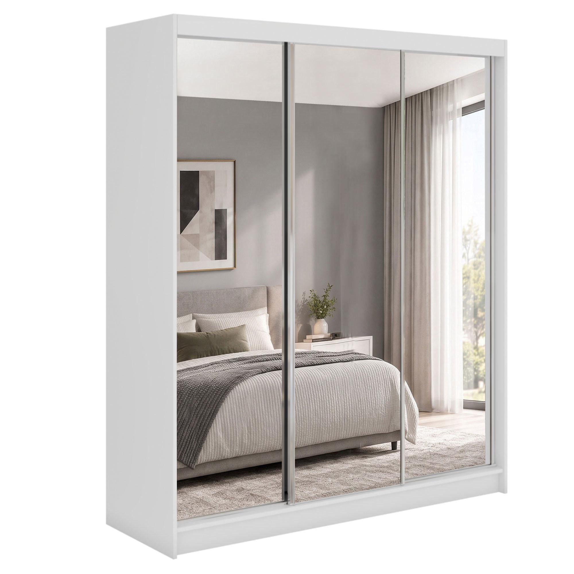 SCHWEBETÜRENSCHRANK Debra mit 3 Türen, 180/216/61 Weiß mit Spiegel und Schubladeneinsätze - Weiß, Holzwerkstoff (180/216/61cm) - Beautysofa