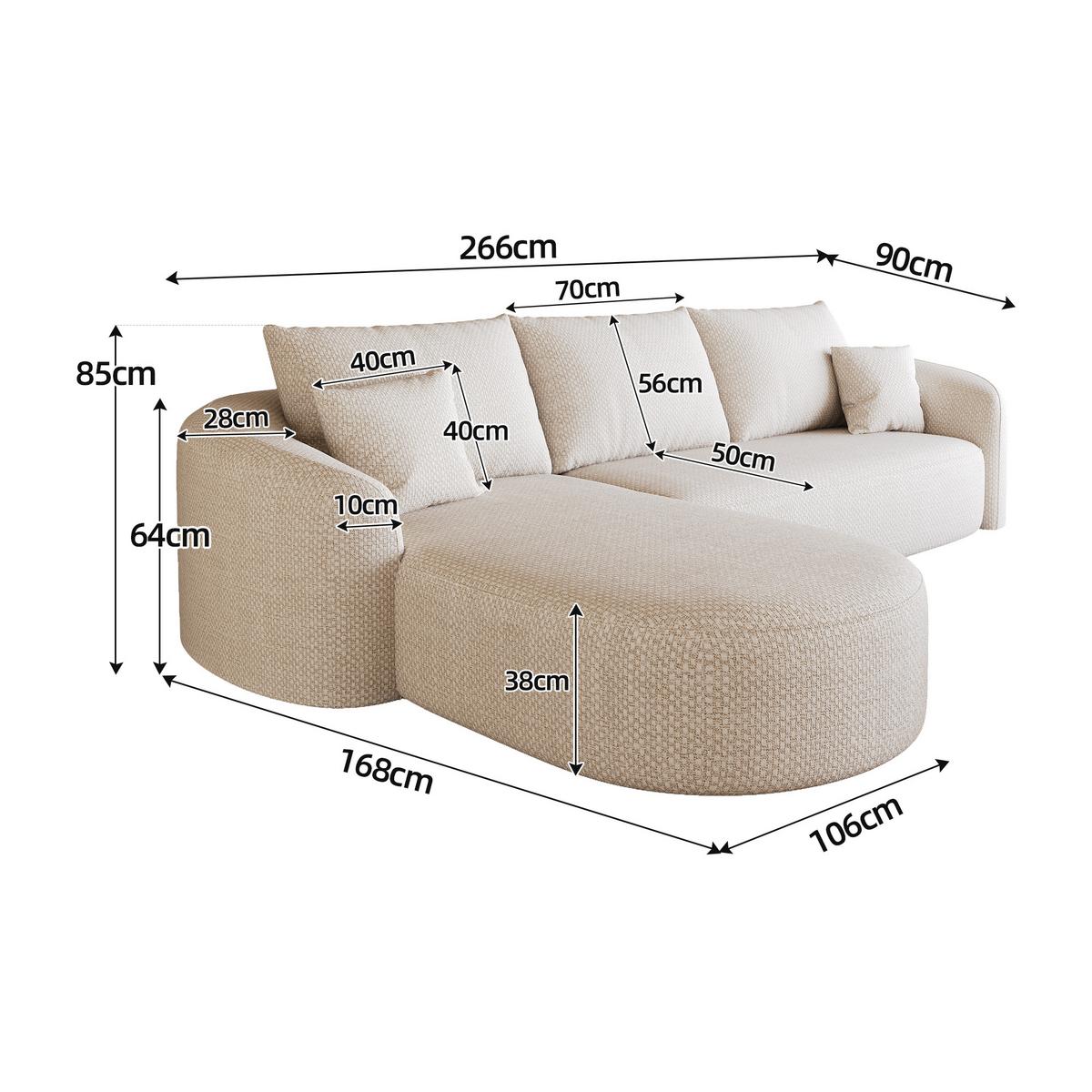 ECKSOFA 266cm L-Form Weiß 4-Sitzer ohne Montage - Weiß, Textil (266/168cm) - Urban Meuble
