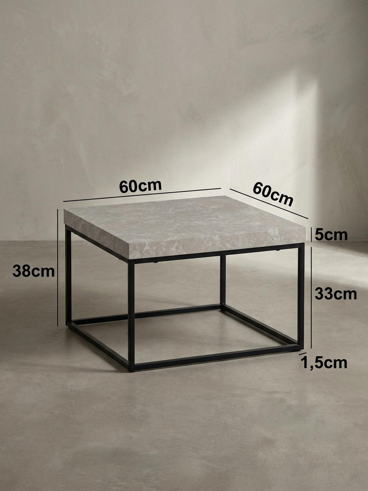 COUCHTISCH in Stein-Optik mit Metallbeinen im modernen Design, Beige 60x60x38 cm - Beige/Schwarz, Holzwerkstoff/Metall (60/60/38cm) - KADIMA DESIGN