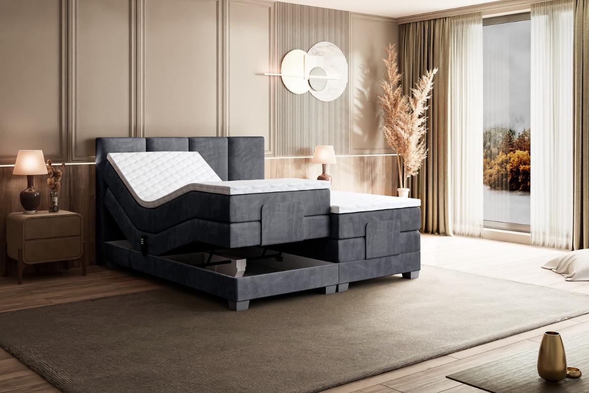 BOXSPRINGBETT elektrisch verstellbar mit 2 Matratzen H4/Taschenfederung ROKS EL 180 x 200 Dunkelgrau - Dunkelgrau, Holzwerkstoff (187/200cm) - ALTDECOR