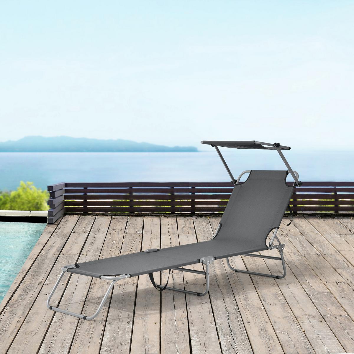 SONNENLIEGE Argozelo - Dunkelgrau, Textil/Metall (186/24/55cm) - casa.pro