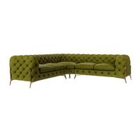 ECKSOFA Chesterfield Lexi Olive Samt - Goldfarben/Olivgrün, Holz/Textil (264/264cm) - S-Style Möbel