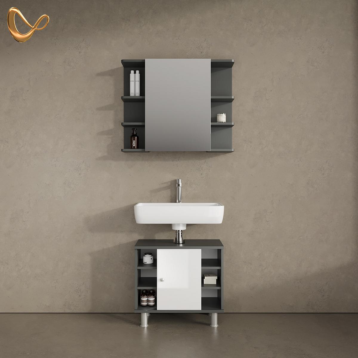 BADMÖBEL-SET Fucino Anthrazit 2 Teile - Anthrazit, Holzwerkstoff (80/64/21cm) - Livinity®