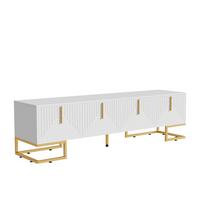 TV-SCHRANK Weiß mit Goldbeinen & 4 Türen Geometrisches Design 170×45 cm - Sonoma Eiche, Holzwerkstoff (170/46/40cm) - Urban Meuble