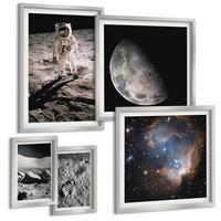 BILDER SET 5er Set - 50x50 cm & 20x30 cm & 40x60 cm Silberner Rahmen - Astronautenfoto vom Mond - Silberfarben, Kunststoff (40/60cm) - TULUP