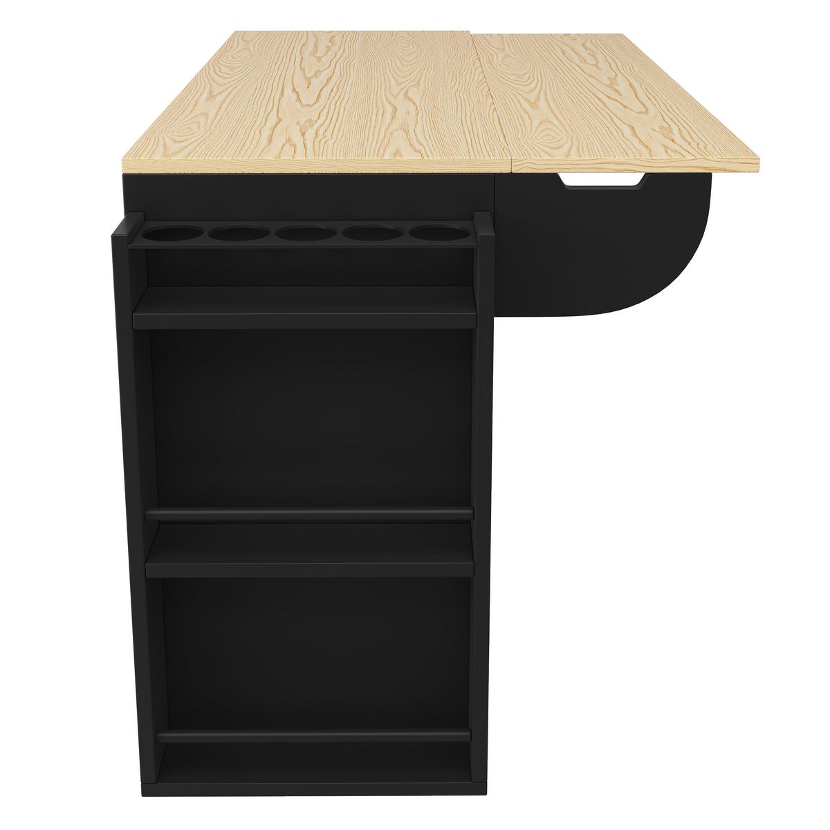 KÜCHENINSEL Schwarz auf Rollen mit Klappbarer Arbeitsplatte & Schiebetüren - Schwarz, Holzwerkstoff (110/90/42cm) - Urban Meuble