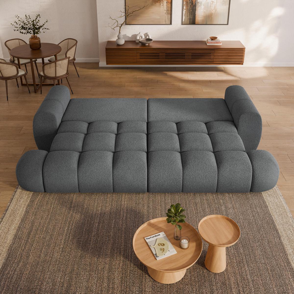 BETTSOFA DAFNE Grau Bucle-Stoff mit Schlaffunktion - Grau, Textil (300/88/113cm) - MASSENO