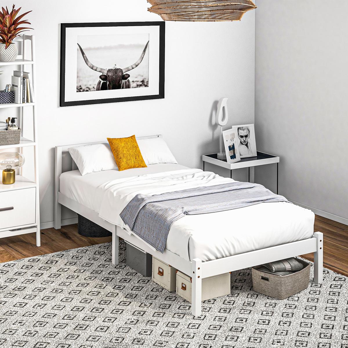 BETTRAHMEN mit Kopfteil für Schlafzimmer 208/96/70 cm - Weiß, Holz - HOMCOM