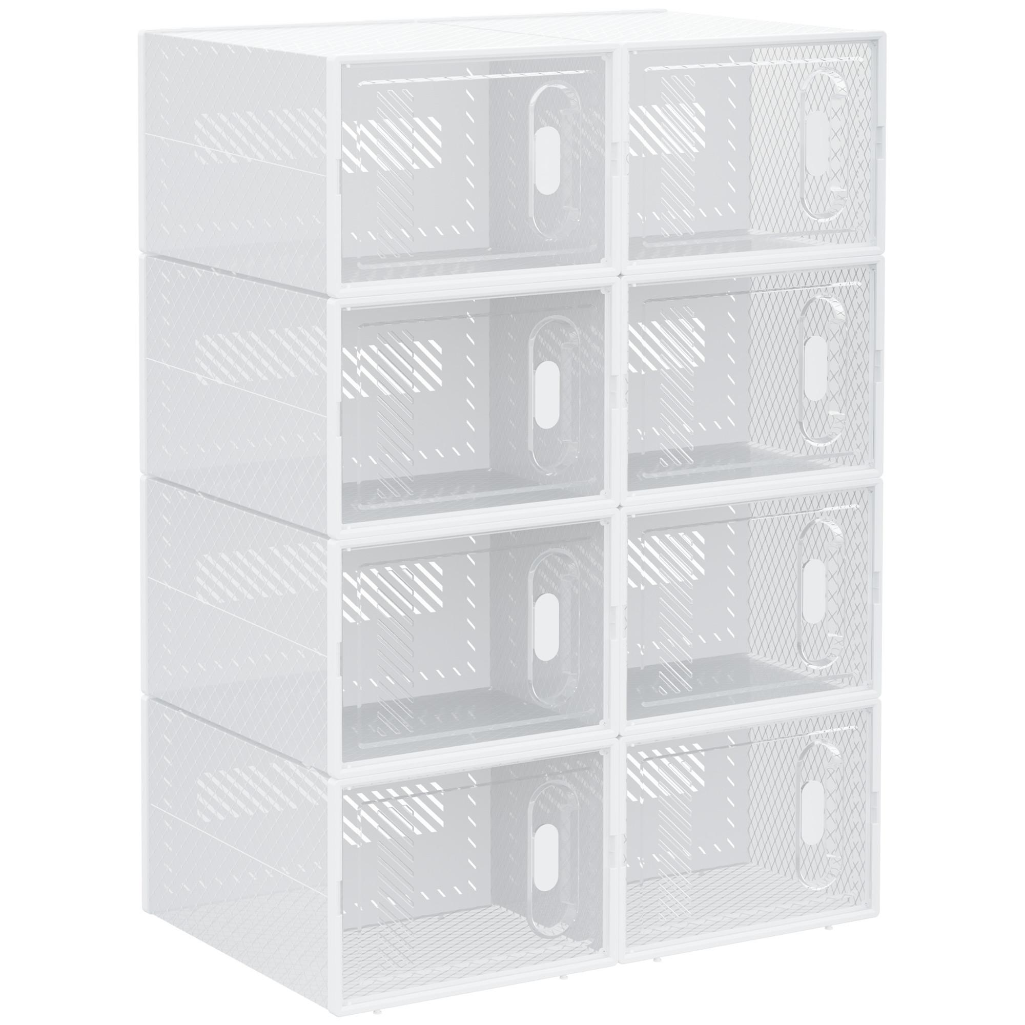 DIY Schuhbox Aufbewahrungsbox mit 8 Fächern 8er Pack Schuhkartons Transparent - Transparent, Kunststoff (25/19/35cm) - HOMCOM