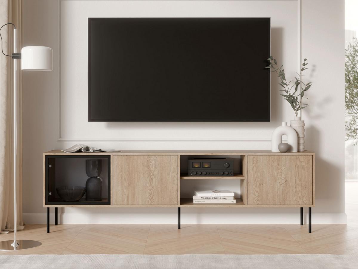 TV-LOWBOARD Domi 200 3D - Eichefarben/Schwarz, Holzwerkstoff/Metall (201/60/40cm) - MIRJAN24