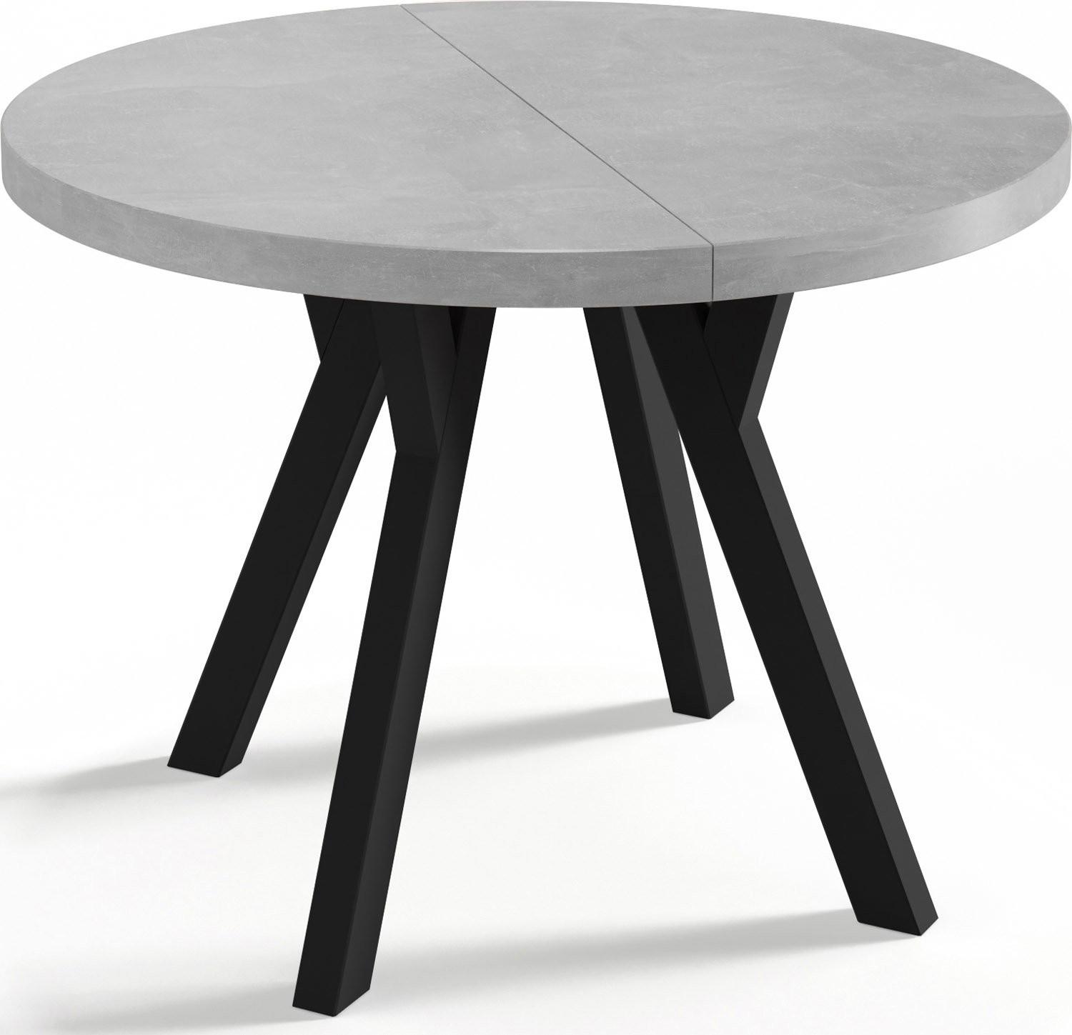 ESSTISCH Twixy runder ausziehbarer, Grauer Beton 100-150/100/76 cm - Hellgrau/Schwarz, Holz/Holzwerkstoff (100/150/76cm) - WFL GROUP