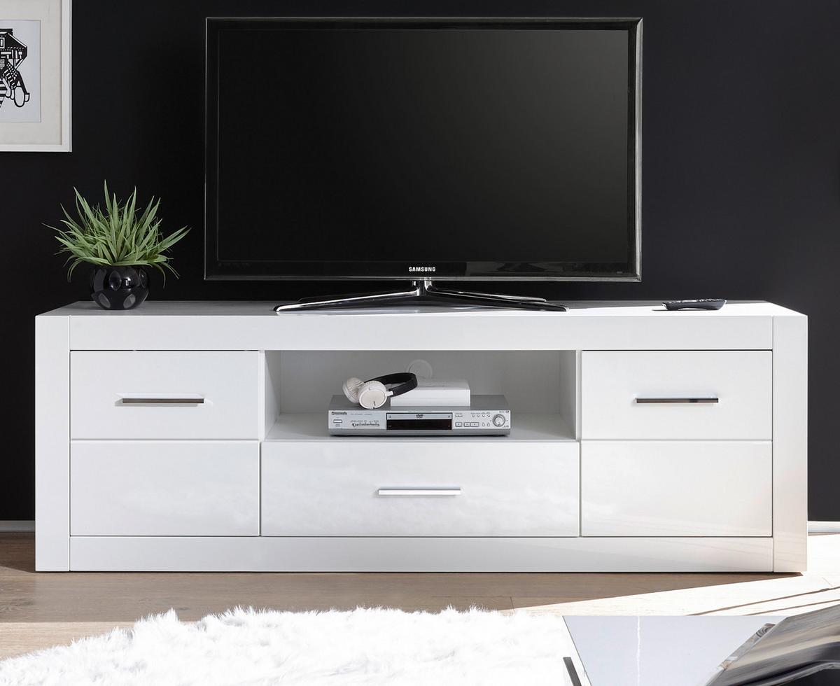 TV-LOWBOARD weiß Hochglanz, TV Unterteil Komforthöhe auf Rollen - Chromfarben/Weiß Hochglanz, Holzwerkstoff/Kunststoff (180/61/45cm) - Furn.Design