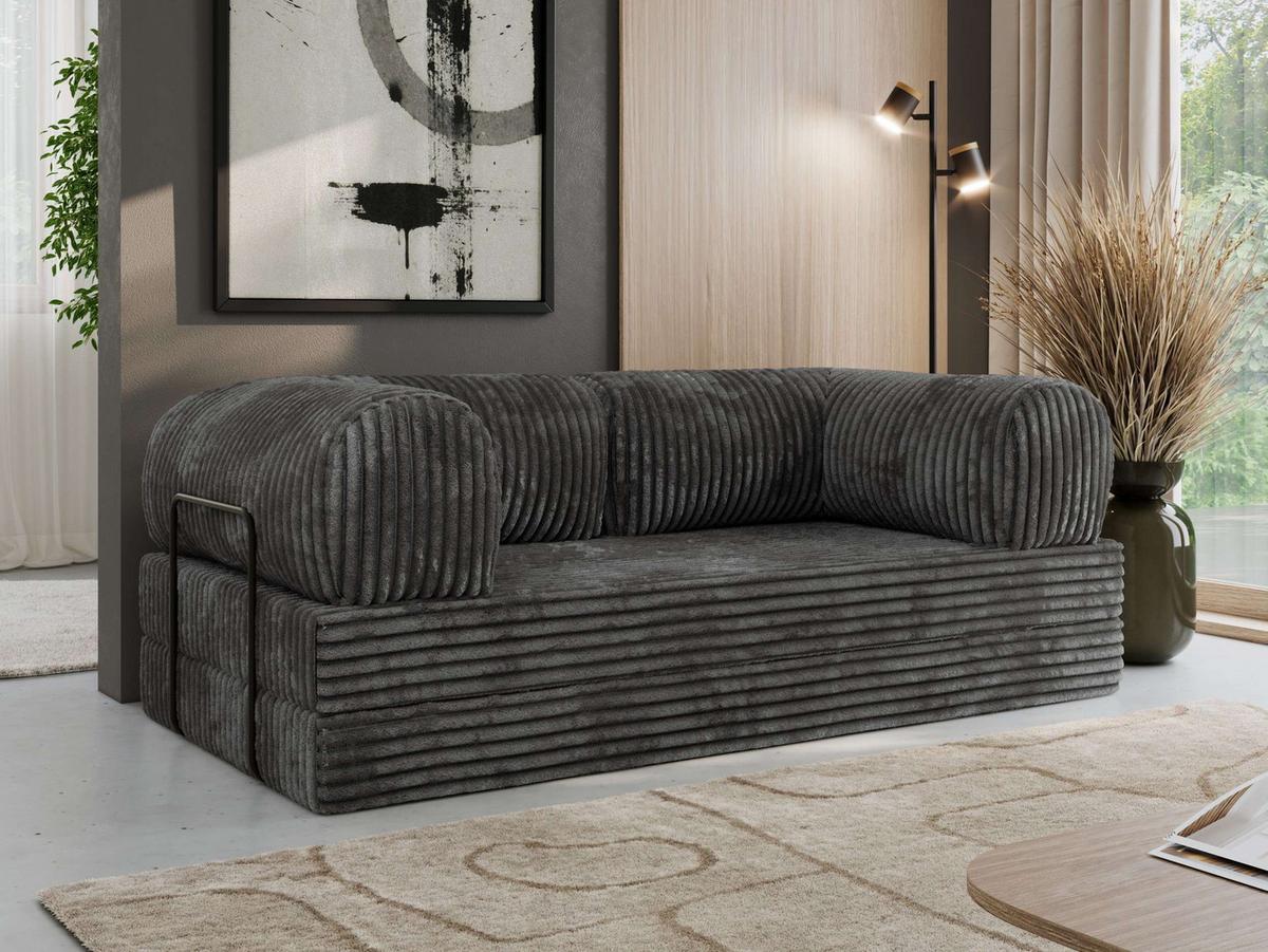 3-SITZER SOFA ORSETTO - Grau Cord - Schwarz/Grau, Textil/Metall (200/70/100cm) - MKS