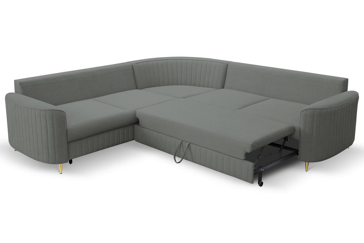 ECKSOFA VELA R-S Grau Velours-Stoff mit Schlaffunktion - Grau, Holz (251/251cm) - MASSENO