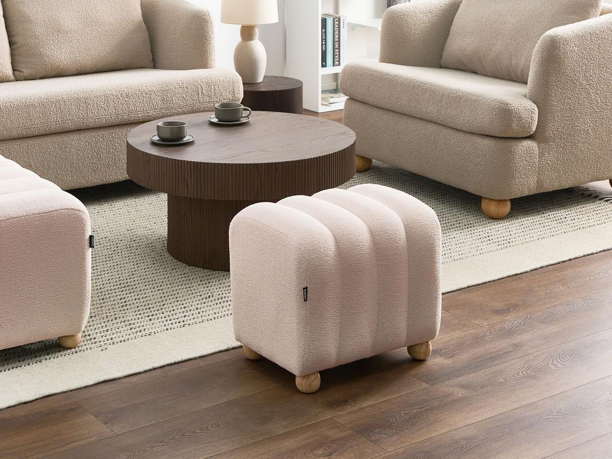 POUF Bouclé Cremeweiß Idyllwild - Weiß, Textil (49/45/39cm) - Beliani