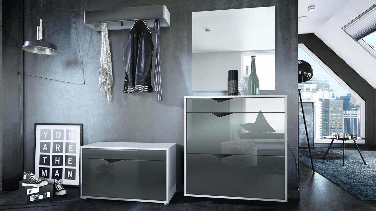 GARDEROBE Kolmio Fronten in Grau Hochglanz - Grau, Holzwerkstoff (190/185/33cm) - Vladon