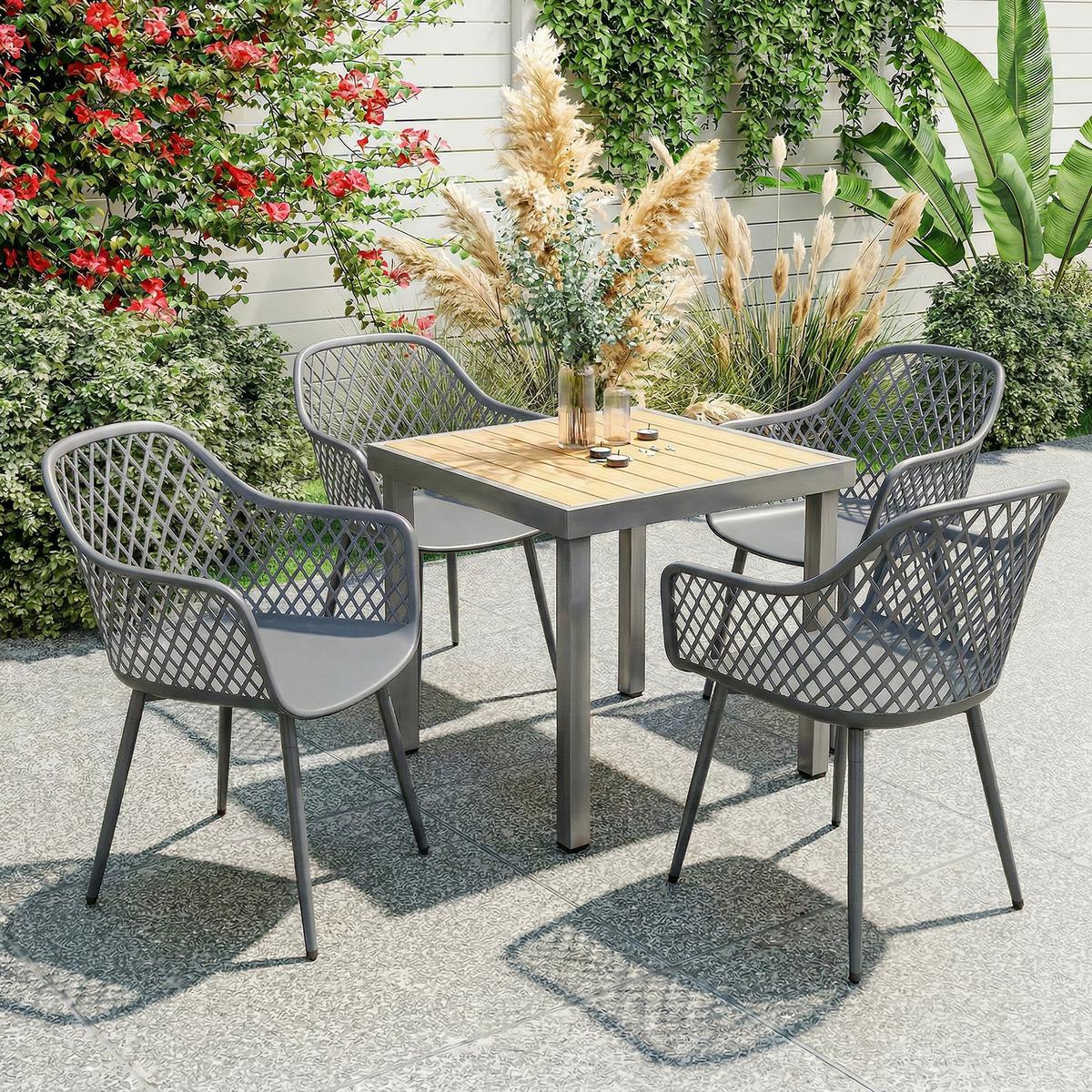 GARTENSTÜHLE 4er Set Metall Kunststoff Dunkelgrau - Dunkelgrau, Kunststoff/Metall (51/84/56cm) - Outsunny