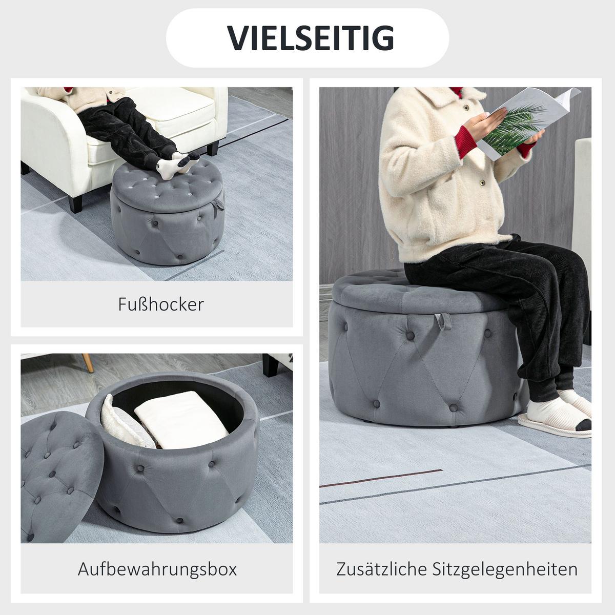 SITZHOCKER, Polsterhocker, Grau - Grau, Kunststoff (60/40/60cm) - HOMCOM