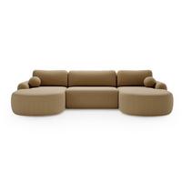 ECKSOFA Aurio U Bouclé-Stoff Hellbraun - Hellbraun/Schwarz, Kunststoff/Textil (347/177cm) - Graingold