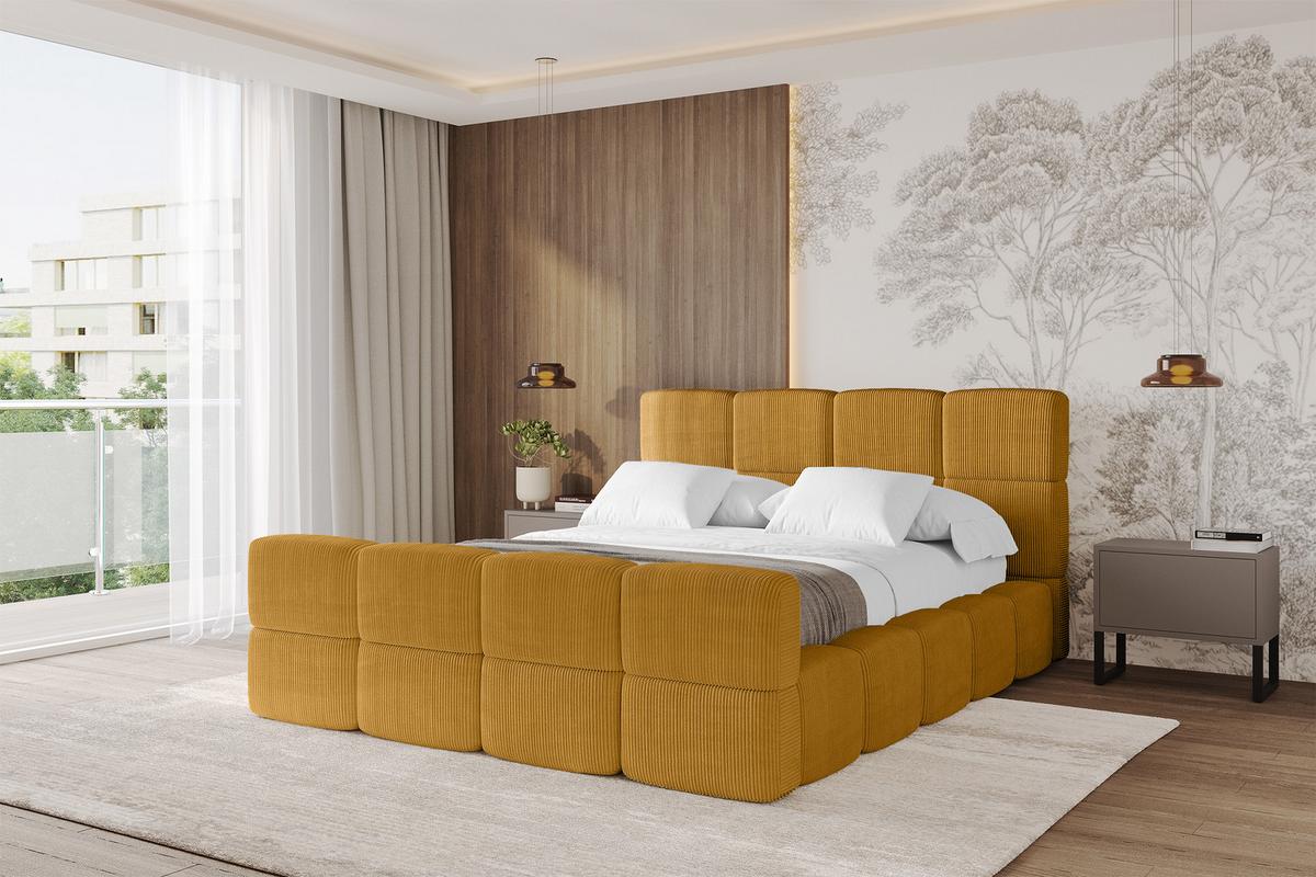 POLSTERBETT mit Bettkasten und Lattenrost, Bett mit Kopfteil, Boxbett ohne Matratze, Doppelbett mit Stauraum - NATA-Z 120x200 Senfgelb - Kupferfarben, Holzwerkstoff/Textil (120/200cm) - ALTDECOR
