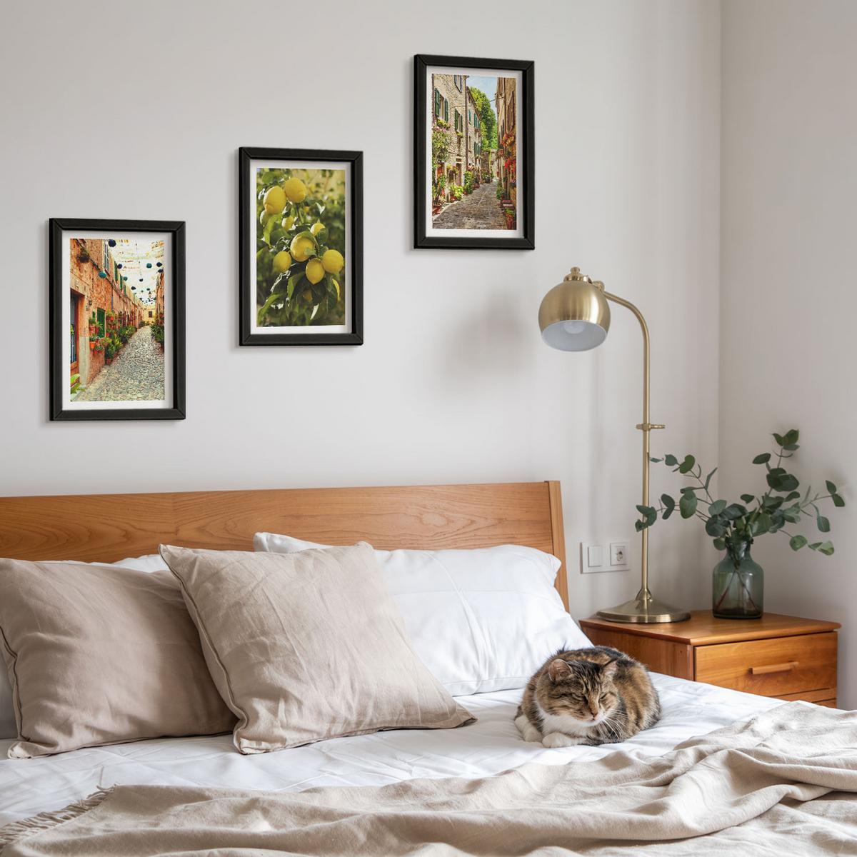 BILDER SET 3er Set - 20x30 cm Schwarzer Rahmen - Straßen mit Zitronenblüten im Hintergrund - Schwarz, Kunststoff (20/30cm) - TULUP